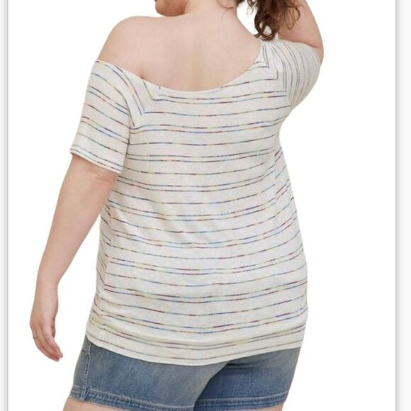 NEW Torrid Off-Shoulder Hacci Stripe Raglan Tee White multicolor Size 2X - Picture 2 of 12